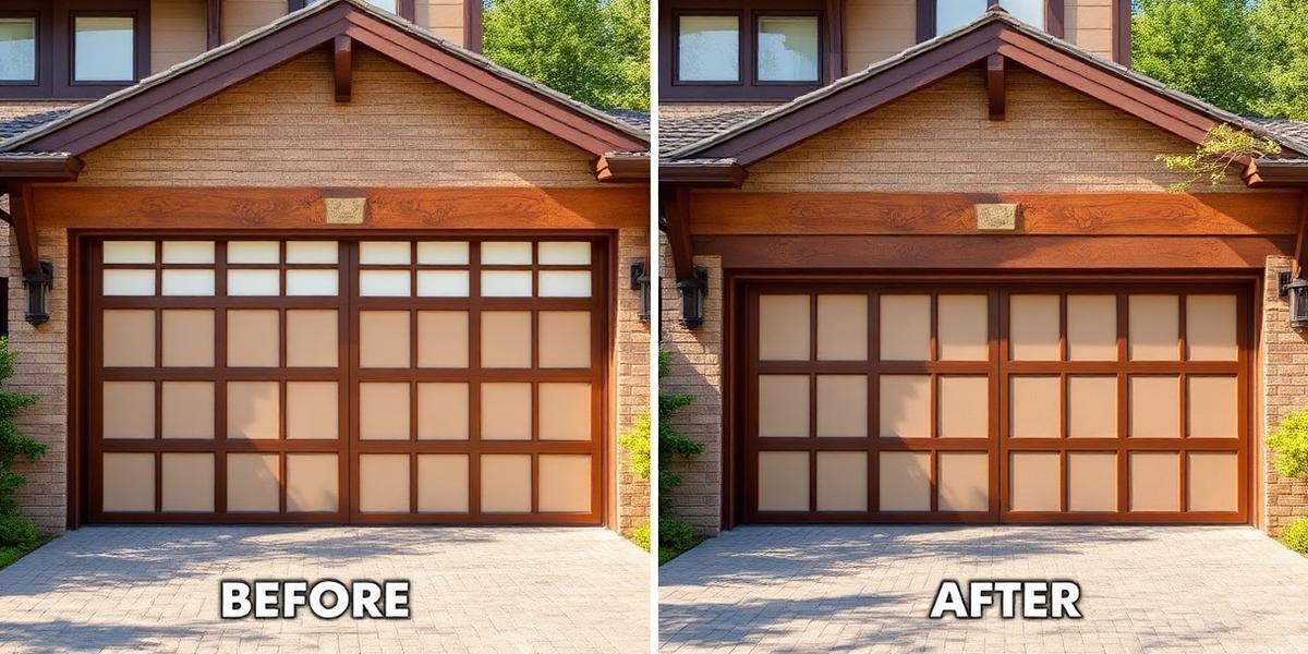Before and after garage door replacement with shoji screen panels
